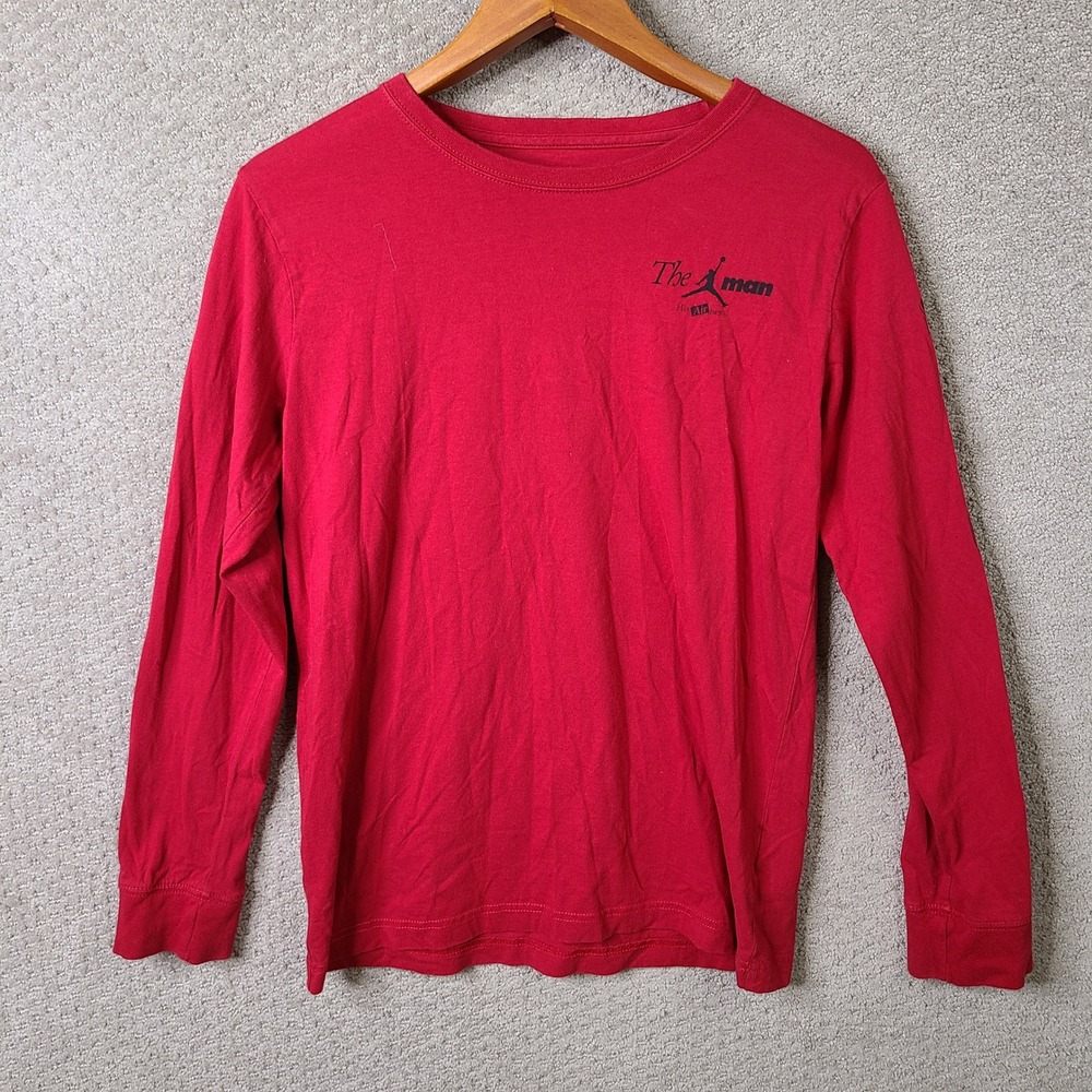 Jordan Shirt Kids XL‎ Red Graphic The Man Long Sleeve Cotton Casual Athletic
